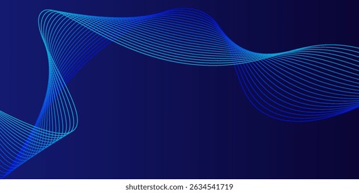 Abstract dark blue banner template. Vector minimal wavy line background with text for social media cover, header