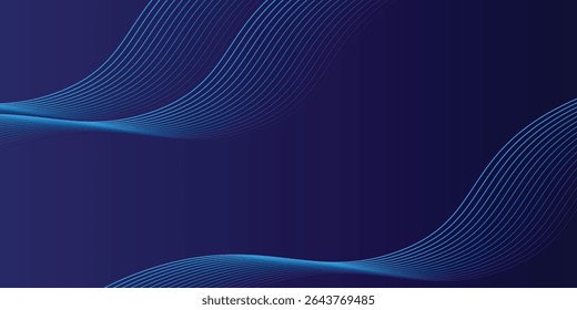 Abstract dark blue banner template. Vector minimal wavy line background with text for social media cover, header vector illustration