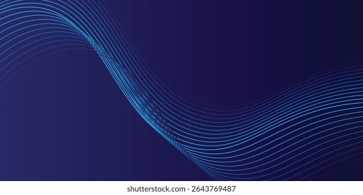 Modelo de banner azul escuro abstrato. Fundo de linha ondulada mínima de vetor com texto para capa de mídia social, ilustração de vetor de cabeçalho