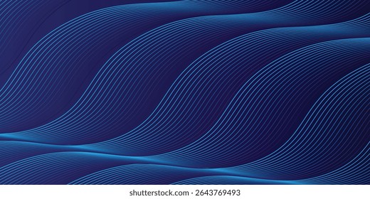 Abstract dark blue banner template. Vector minimal wavy line background with text for social media cover, header vector illustration
