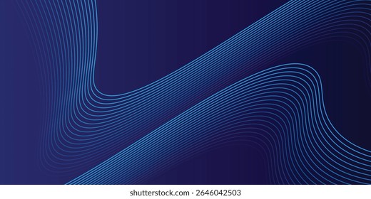 Plantilla de Anuncio azul oscuro Abstractas. Fondo de línea ondulada mínima de Vector con texto para portada de redes sociales, encabezado. Ilustración vectorial EPS10