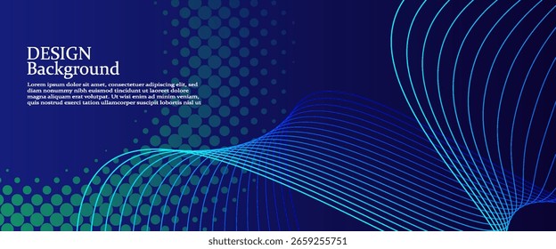 Plantilla de Anuncio azul oscuro Abstractas. Vector de fondo de línea ondulada mínima con texto para la portada de redes sociales, encabezado. Vector forma dinámica y punto