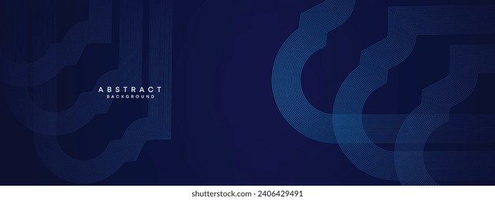Abstract Dark Blue circles lines Technology Background. Blue gradient with glowing lines and shiny geometric shape for cover, banner, website, header