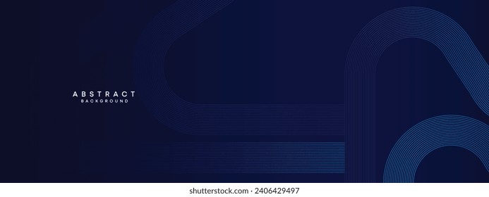 Abstract Dark Blue circles lines Technology Background. Blue gradient with glowing lines and shiny geometric shape for cover, banner, website, header