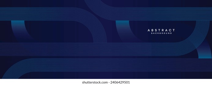 Abstract Dark Blue circles lines Technology Background. Blue gradient with glowing lines and shiny geometric shape for cover, banner, website, header