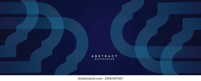 Abstract Dark Blue circles lines Technology Background. Blue gradient with glowing lines and shiny geometric shape for cover, banner, website, header