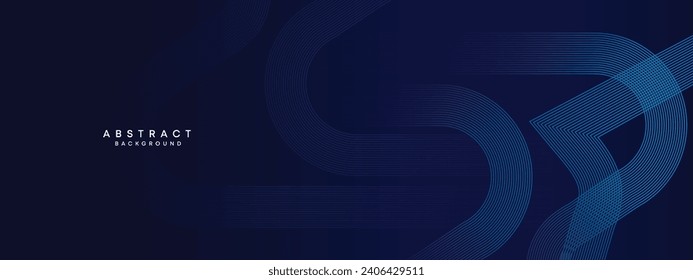 Resumen Círculos de color azul oscuro líneas Fondo tecnológico. Gradiente azul con líneas brillantes y formas geométricas brillantes para cubierta, banner, sitio web, encabezado