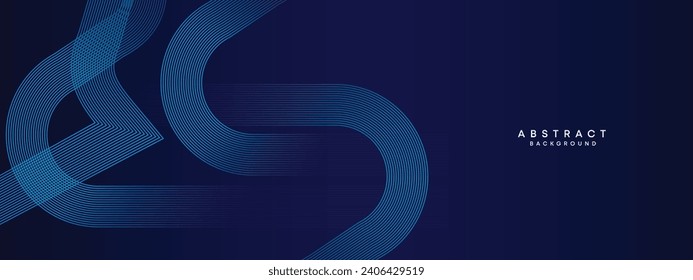 Abstract Dark Blue circles lines Technology Background. Blue gradient with glowing lines and shiny geometric shape for cover, banner, website, header