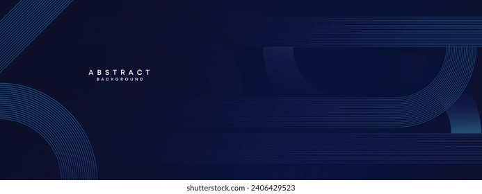 Abstract Dark Blue circles lines Technology Background. Blue gradient with glowing lines and shiny geometric shape for cover, banner, website, header