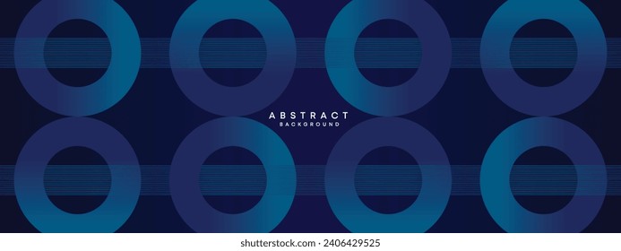 Abstract Dark Blue circles lines Technology Background. Blue gradient with glowing lines and shiny geometric shape for cover, banner, website, header
