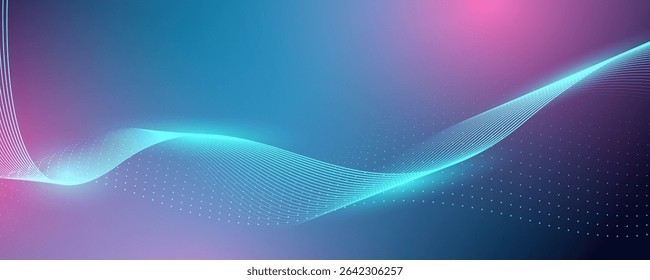 Abstract dark blue color. Futuristic technology background. Dynamic line wave big data particle flow. Suit for banner, poster, cover, brochure, flyer, website