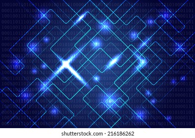 Abstract dark blue computer background with shiny rays - vector illustration