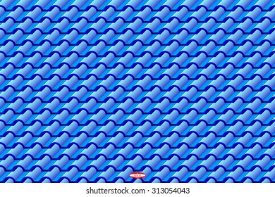 abstract dark blue corrugated tile element of roof isolated on aquamarine background. vector illustration