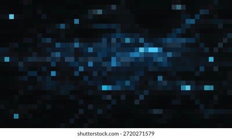 Los Abstractas cuadrados pixelados azul oscuro y cian forman un fascinante efecto bokeh y de partículas, creando un fondo futurista y tecnológico para el diseño digital y las aplicaciones creativas.