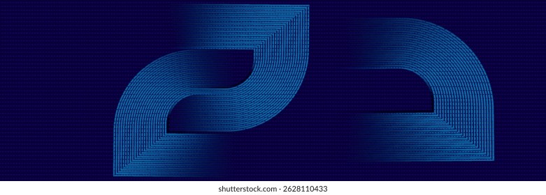 Fundo digital azul escuro abstrato com linhas paralelas curvas formando um padrão geométrico futurista. O efeito gradiente acrescenta profundidade e uma estética moderna inspirada na tecnologia, 