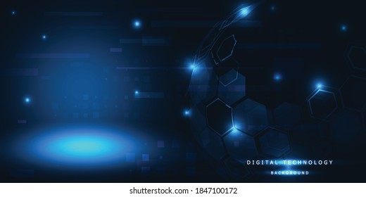 Abstract dark blue with digital element grid line and glowing effect high tech background.Vector illustration.