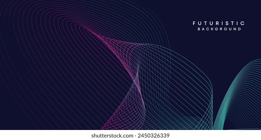 Abstract dark blue digital future technology geometric flowing line background. Purple-navy blue-green gradient smooth wave lines web banner background for cover, flyer, card, header, poster, slide