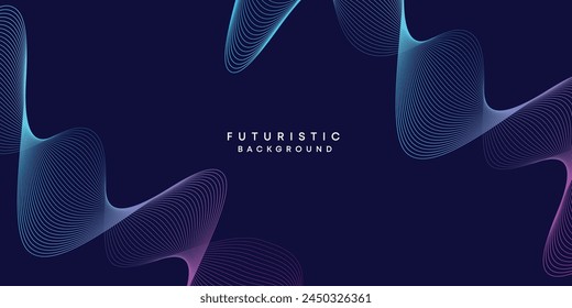 Abstract dark blue digital future technology geometric flowing line background. Purple-navy blue-green gradient smooth wave lines web banner background for cover, flyer, card, header, poster, slide