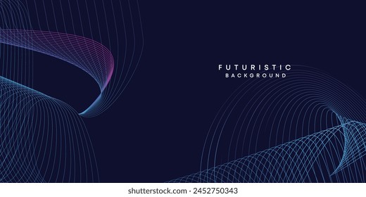 Abstract dark blue digital future technology geometric flowing line background. Purple-navy blue-green gradient smooth wave lines web banner background for cover, flyer, card, header, poster, slide