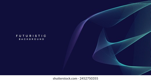 Abstract dark blue digital future technology geometric flowing line background. Purple-navy blue-green gradient smooth wave lines web banner background for cover, flyer, card, header, poster, slide