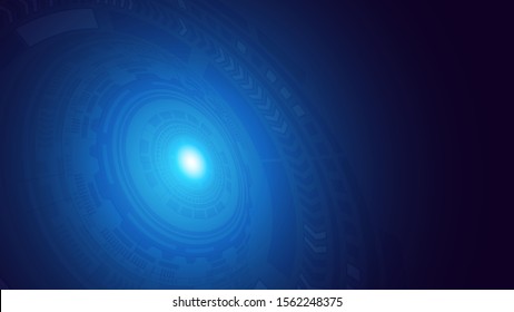 Abstract dark blue digital hud futuristic circle circuits patterns with flare rays background. Hi-tech illustration. HUD user interface. Perspective. Science and space technology. Vector.