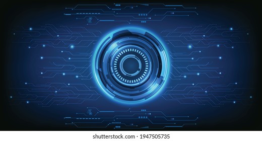 Abstract dark blue digital smart tech with HUD glowing energy for hi tech digital technology background banner and wallpapers.Vector illustrations.