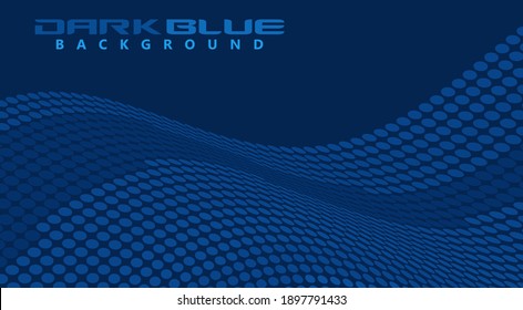Abstract dark blue dotted background with wave. Vector graphic pattern with halftone effect