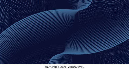 Abstractas fondo de onda punteada azul oscuro con patrón de semitono degradado. Moderno telón de fondo minimalista con texturas punteadas fluidas, perfecto para el diseño digital, Fondos de pantalla, presentaciones, carteles.