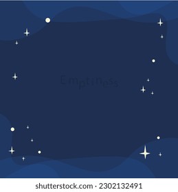 Resumen Dibujo plano azul oscuro Fondo simple con cielo nocturno y estrellas Vacío Diseño de vectores de palabras