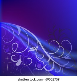 Abstract dark blue floral background.