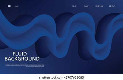 Abstract dark blue fluid wave background with dynamic 3d liquid shape and smooth gradient for modern digital design and technology concept