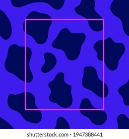 Abstract Dark Blue Fluorescent Background Template Purple Frame For Creative Trendy Fashion Design Poster Baner Flayer Sale Shopping. Vector Cow Dalmatian Leather Blot Splash Set