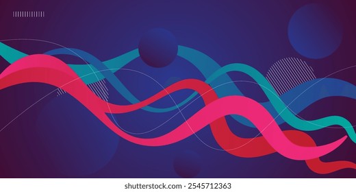 Abstractas fondo 3D geométrico azul oscuro. Fondo colorido de la onda con diseño elegante del círculo y del patrón de la línea. Composición de forma fluida. eps10