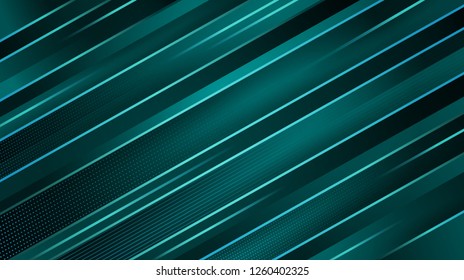 Abstract dark blue geometric background. Turquoise glowing diagonal lines. The effect of speed and movement. Soft colors and modern gradients. Minimal design. Template for  web sites, printing.