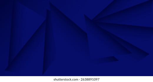 Abstract dark blue geometric background with sharp triangular shapes and smooth gradient lighting. Modern digital art ideal for technology, business, or futuristic themes.