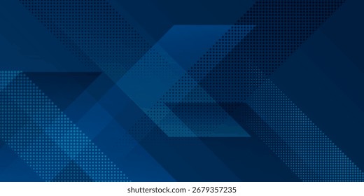 Fondo geométrico azul oscuro Abstractas con Formas modernas y patrón de semitono, diseño moderno de moda en Ilustración vectorial