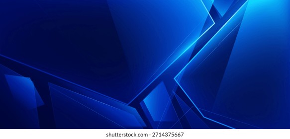Abstract Dark Blue Geometric Background with Glowing Lines