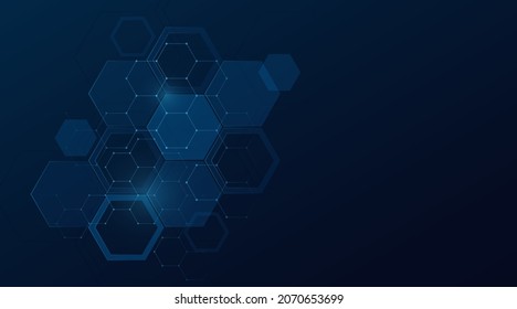 Abstract dark blue geometric hexagon shapes background. Modern simple geometric pattern template design. Medical, technology science concept. Suit for poster, flyer, banner, brochure
