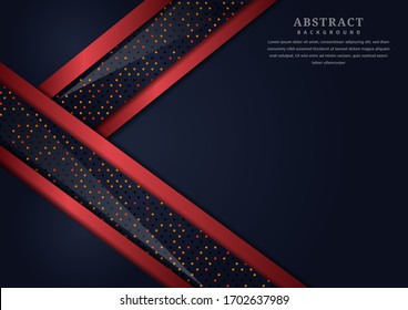 Abstract dark blue geometric overlapping layer with border red with glitter and  glowing dots on dark blue background modern style. Vector illustration 
