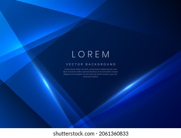 Resumen de fondo geométrico azul oscuro solapado con efecto de luz azul y espacio para el texto. concepto de tecnología. Ilustración del vector