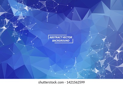 Abstract Dark Blue Geometric Polygonal background molecule and communication. Connected lines with dots. Concept of the science, chemistry, biology, medicine, technology.