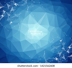 Abstract Dark Blue Geometric Polygonal background molecule and communication. Connected lines with dots. Concept of the science, chemistry, biology, medicine, technology.