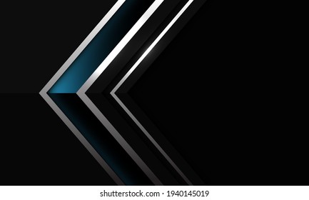 Resumen de la dirección de la sombra de la flecha de la línea plateada azul oscuro sobre negro con diseño de espacio en blanco diseño moderno de fondo futurista ilustración vectorial.