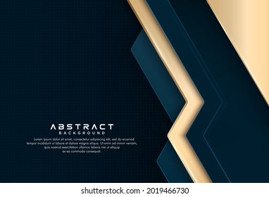 Abstract dark blue and gold layers background. Luxury and elegant style template design. Overlap dark texture layer elements. Suit for cover, poster, presentation, flyer, banner. Vector illustration