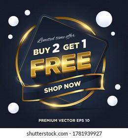 Abstract dark blue gold sale Limited time offer buy 2 free 1 tags design PREMIUM VECTOR EPS 10