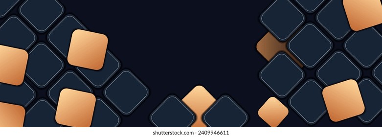 Abstract dark blue and gold square shape background with gold line elements. Luxury geometric graphic design. for posters, banners, brochures, covers, websites. Vector