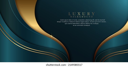 Abstract dark blue and gold wave shapes background with golden lines. Overlap layer elements. Realistic dimension wave shape. Luxury and elegant template design with space for your text