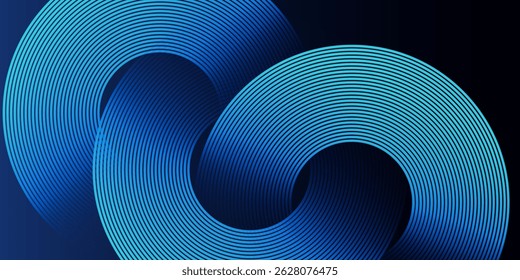 Fundo de gradiente azul escuro abstrato com pele azul brilhante linhas de círculo geométrico projetar ilustração de vetor de fundo. 