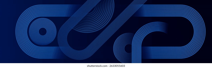 Abstract dark blue gradient background, geometric curve lines and circle shapes pattern design background vector illustration. Modern dynamic shapes composition. Futuristic templates, artwork, banner.