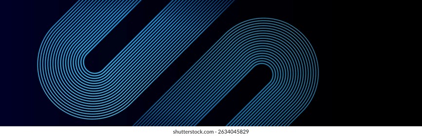 Abstract dark blue gradient background, modern glowing geometric rounded lines. Futuristic Dynamic effect composition design. High quality graphic. Perfect for modern projects, business, banner.